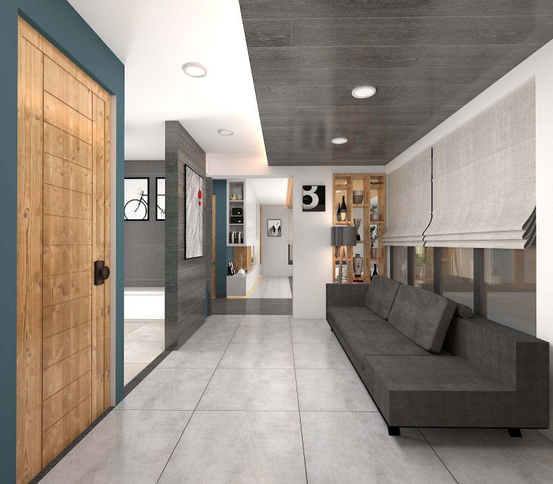 Modern Entrance Foyer with wooden ceiling 